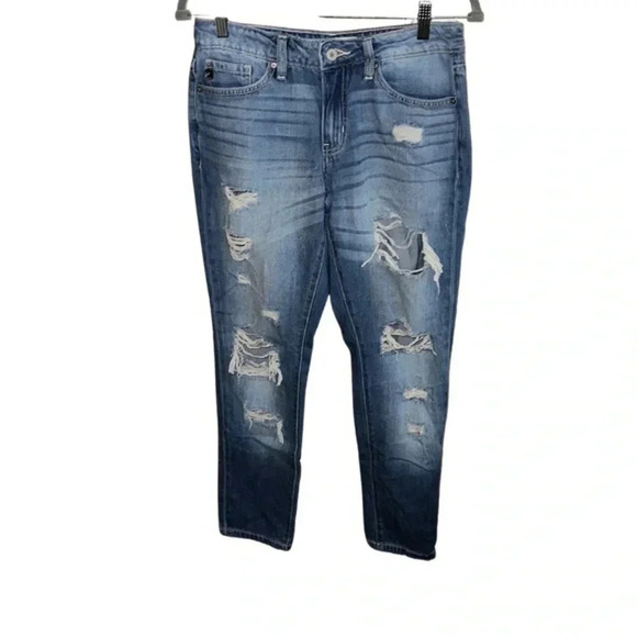 Kancan Medium Wash Cropped Distressed Jeans Size 5/26 - Picture 1 of 5